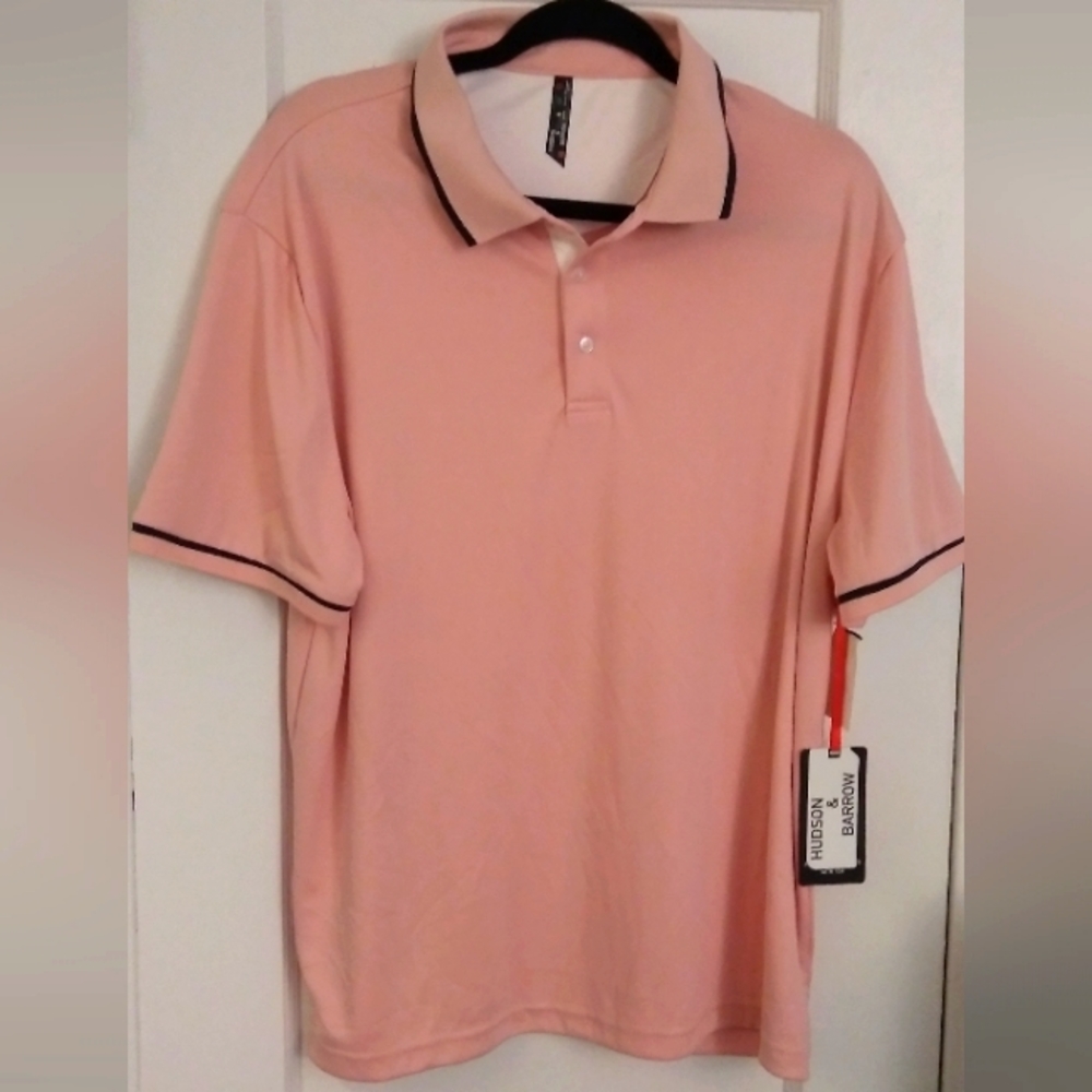NWOT Mens Hudson - Barrow Pink/Navy Golf Polo Shirt Sz Large